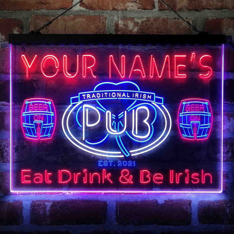 Personalized Irish Pub Shamrock Deluxe App-Enabled 3-Color LED Light Sign - LED Gift Works