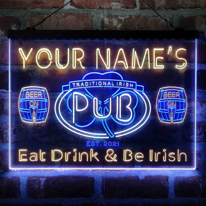 Personalized Irish Pub Shamrock Deluxe App-Enabled 3-Color LED Light Sign - Way Up Gifts