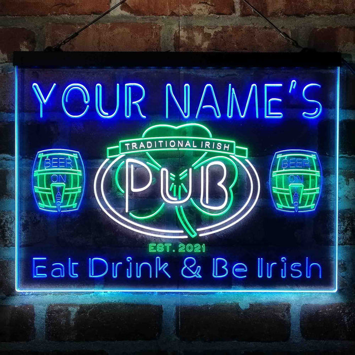 Personalized Irish Pub Shamrock Deluxe App-Enabled 3-Color LED Light Sign - Way Up Gifts
