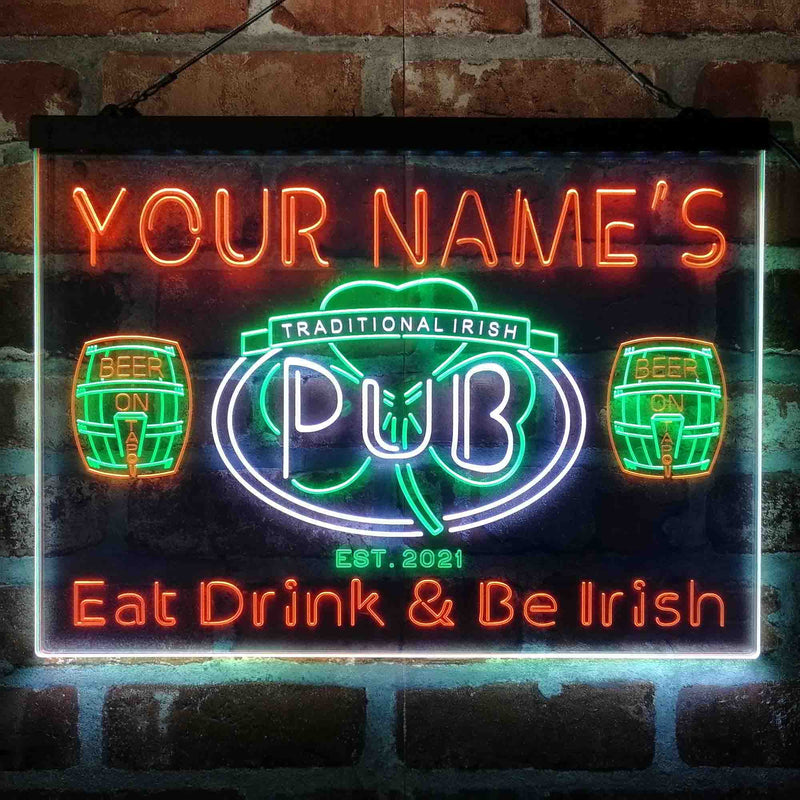 Personalized Irish Pub Shamrock Deluxe App-Enabled 3-Color LED Light Sign - LED Gift Works
