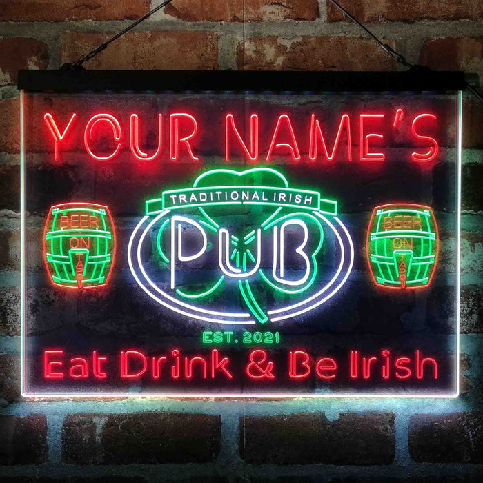 Personalized Irish Pub Shamrock Deluxe App-Enabled 3-Color LED Light Sign - Way Up Gifts