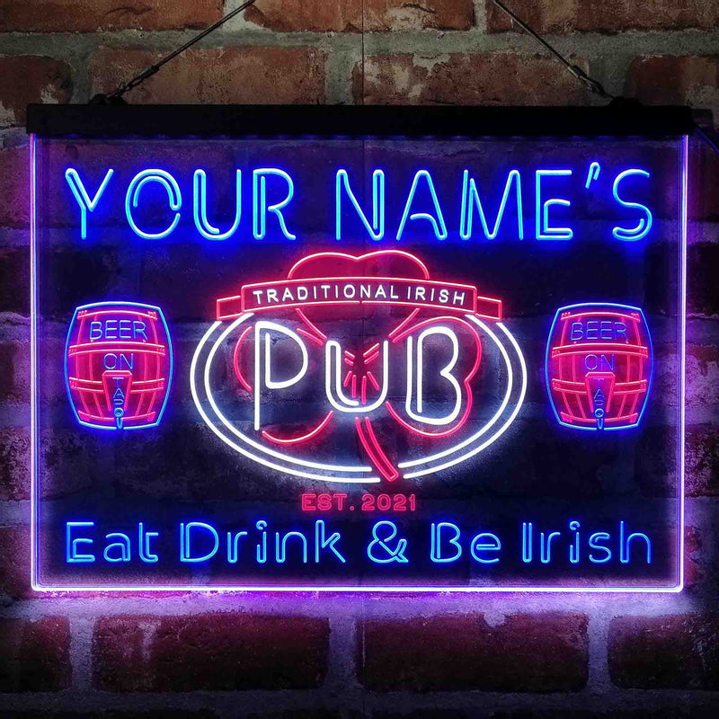 Personalized Irish Pub Shamrock Deluxe App-Enabled 3-Color LED Light Sign - LED Gift Works