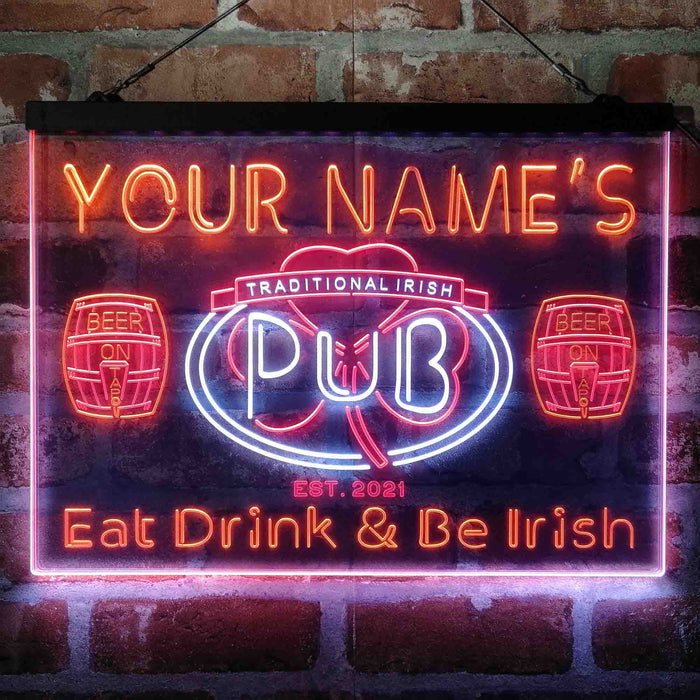 Personalized Irish Pub Shamrock Deluxe App-Enabled 3-Color LED Light Sign - Way Up Gifts