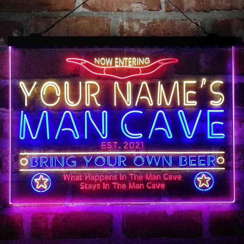 Personalized Cowboy Man Cave Deluxe App-Enabled 3-Color LED Light Sign - LED Gift Works