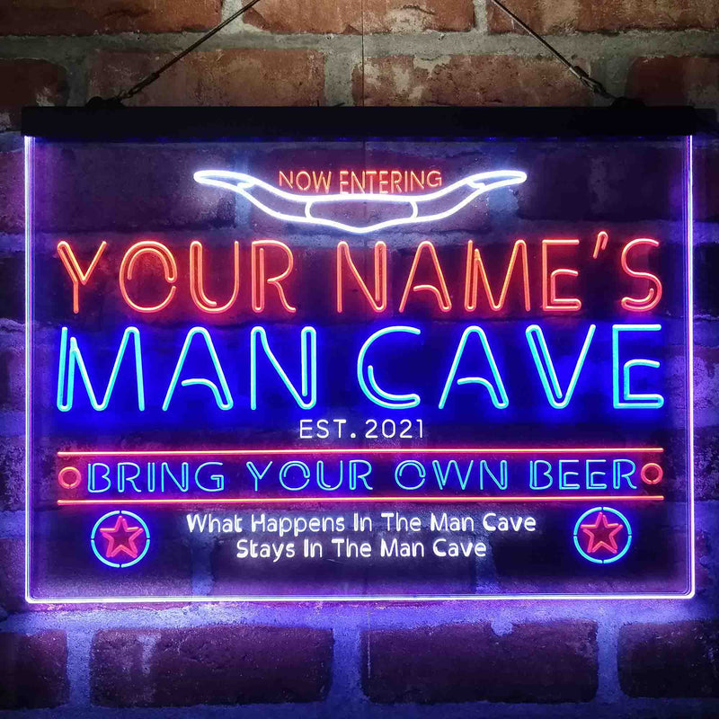 Personalized Cowboy Man Cave Deluxe App-Enabled 3-Color LED Light Sign - LED Gift Works
