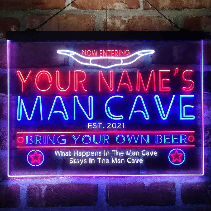 Personalized Cowboy Man Cave Deluxe App-Enabled 3-Color LED Light Sign - LED Gift Works