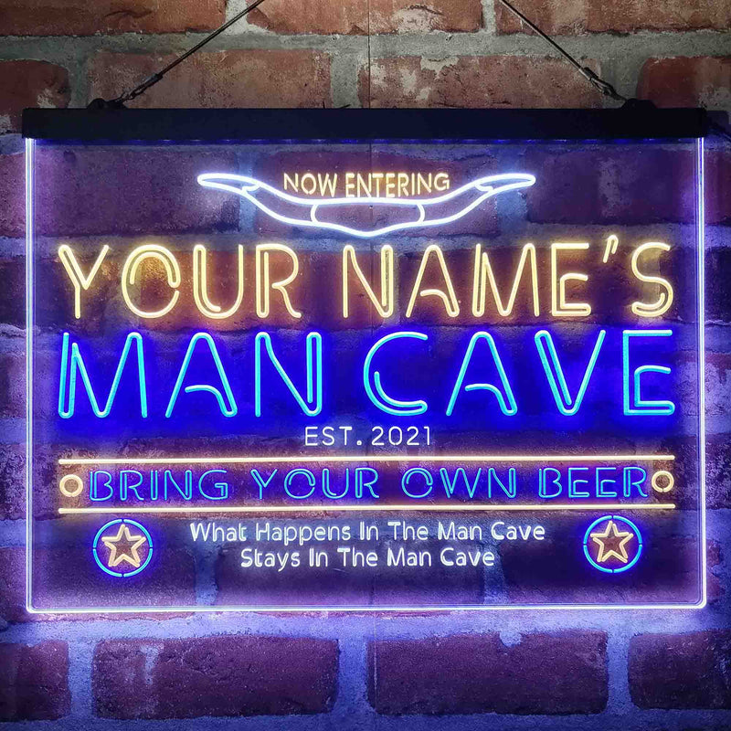 Personalized Cowboy Man Cave Deluxe App-Enabled 3-Color LED Light Sign - LED Gift Works