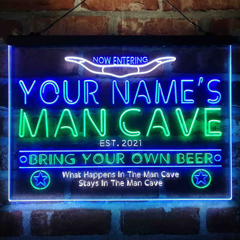 Personalized Cowboy Man Cave Deluxe App-Enabled 3-Color LED Light Sign - LED Gift Works