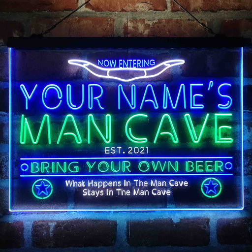 Personalized Cowboy Man Cave Deluxe App-Enabled 3-Color LED Light Sign - LED Gift Works