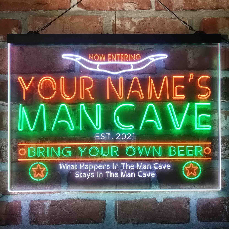 Personalized Cowboy Man Cave Deluxe App-Enabled 3-Color LED Light Sign - LED Gift Works