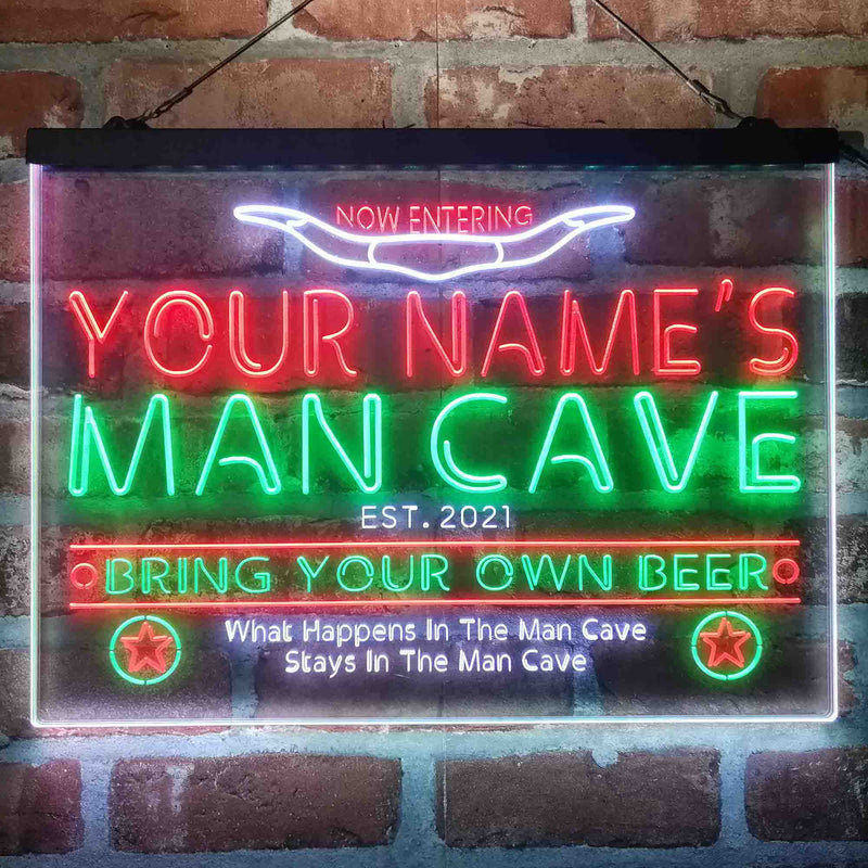 Personalized Cowboy Man Cave Deluxe App-Enabled 3-Color LED Light Sign - LED Gift Works