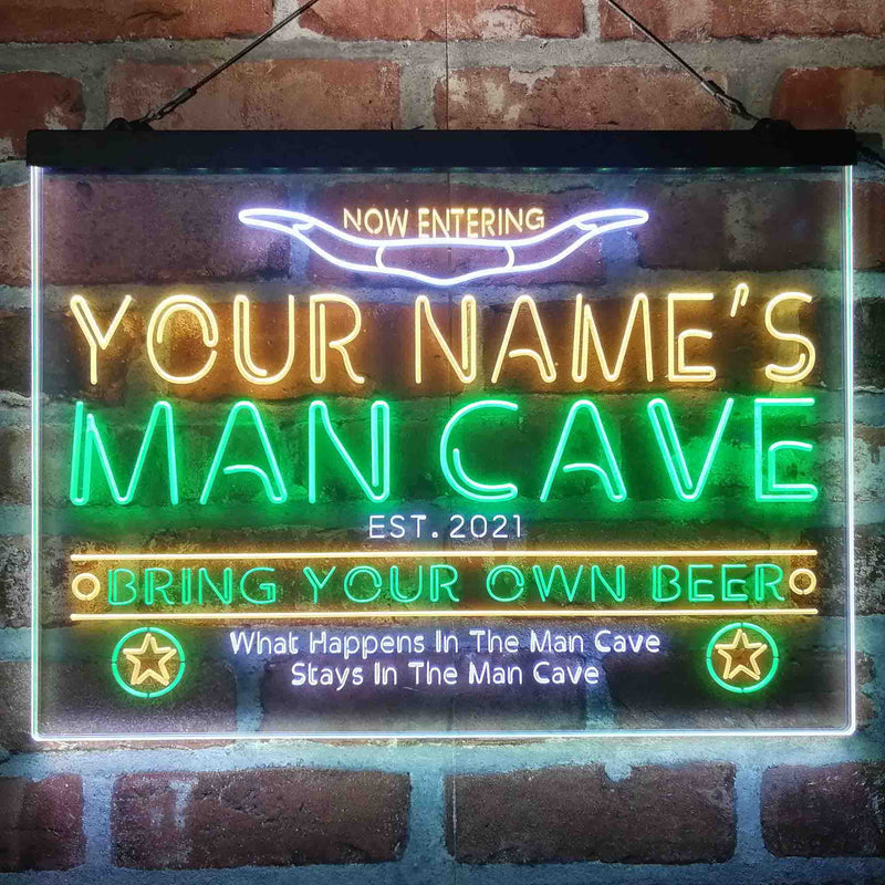 Personalized Cowboy Man Cave Deluxe App-Enabled 3-Color LED Light Sign - LED Gift Works