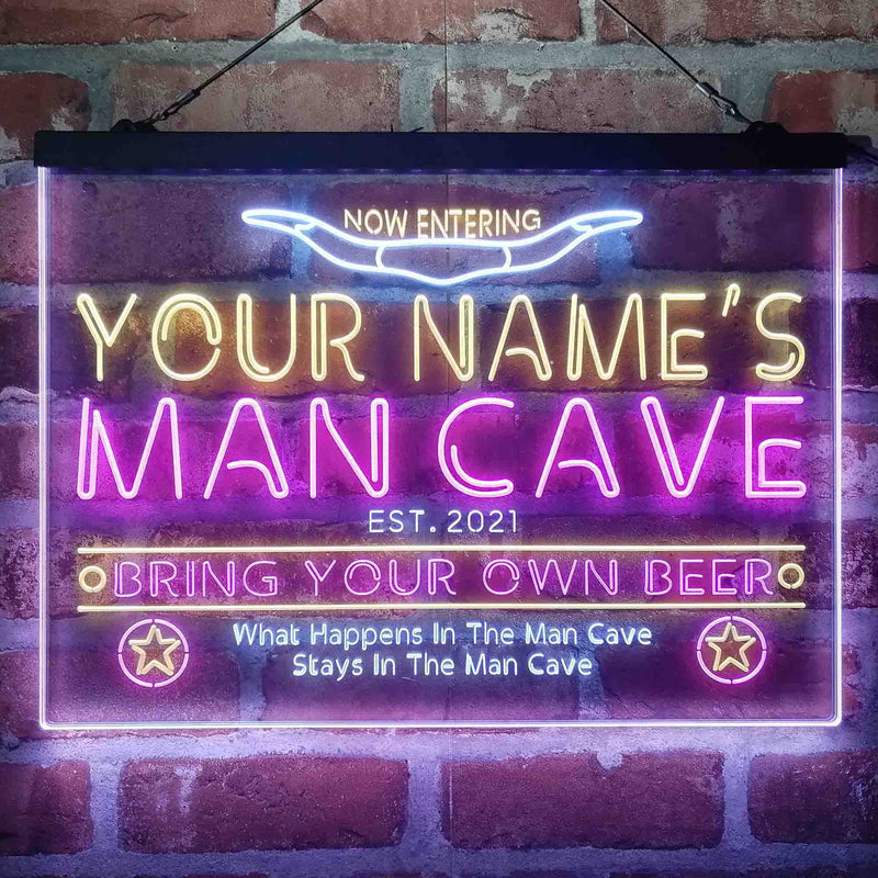 Personalized Cowboy Man Cave Deluxe App-Enabled 3-Color LED Light Sign - LED Gift Works