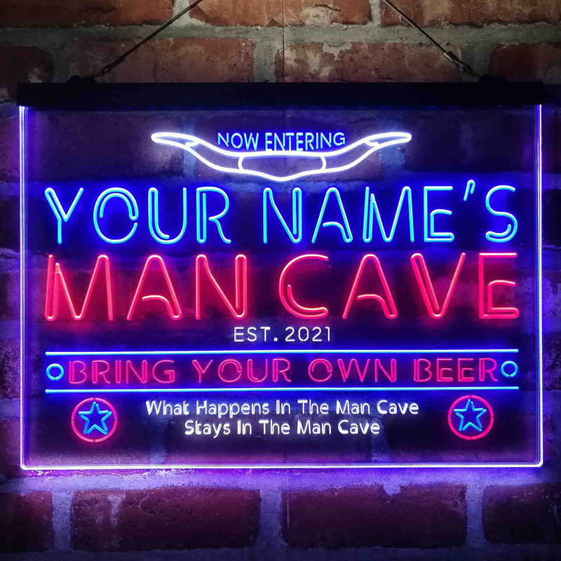 Personalized Cowboy Man Cave Deluxe App-Enabled 3-Color LED Light Sign - LED Gift Works