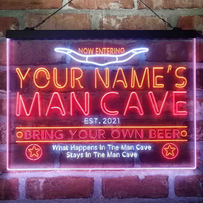 Personalized Cowboy Man Cave Deluxe App-Enabled 3-Color LED Light Sign - LED Gift Works