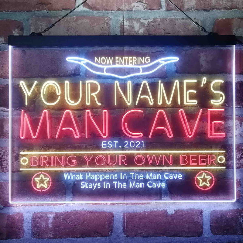 Personalized Cowboy Man Cave Deluxe App-Enabled 3-Color LED Light Sign - LED Gift Works