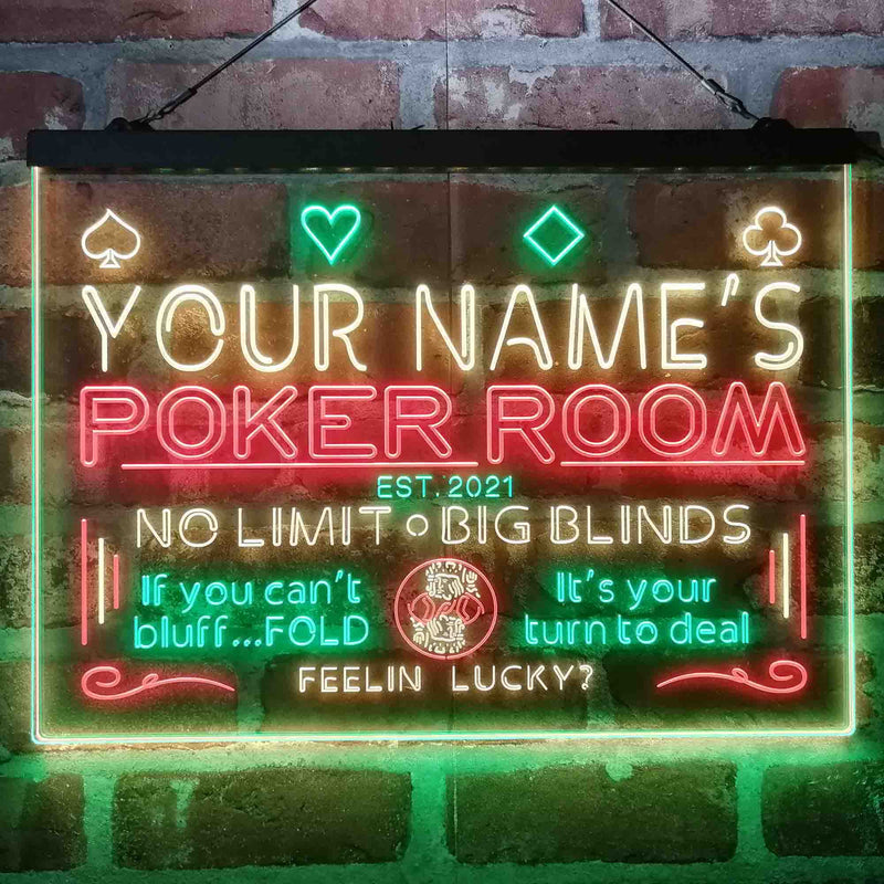 Personalized Poker Room Casino Deluxe App-Enabled 3-Color LED Light Sign - LED Gift Works