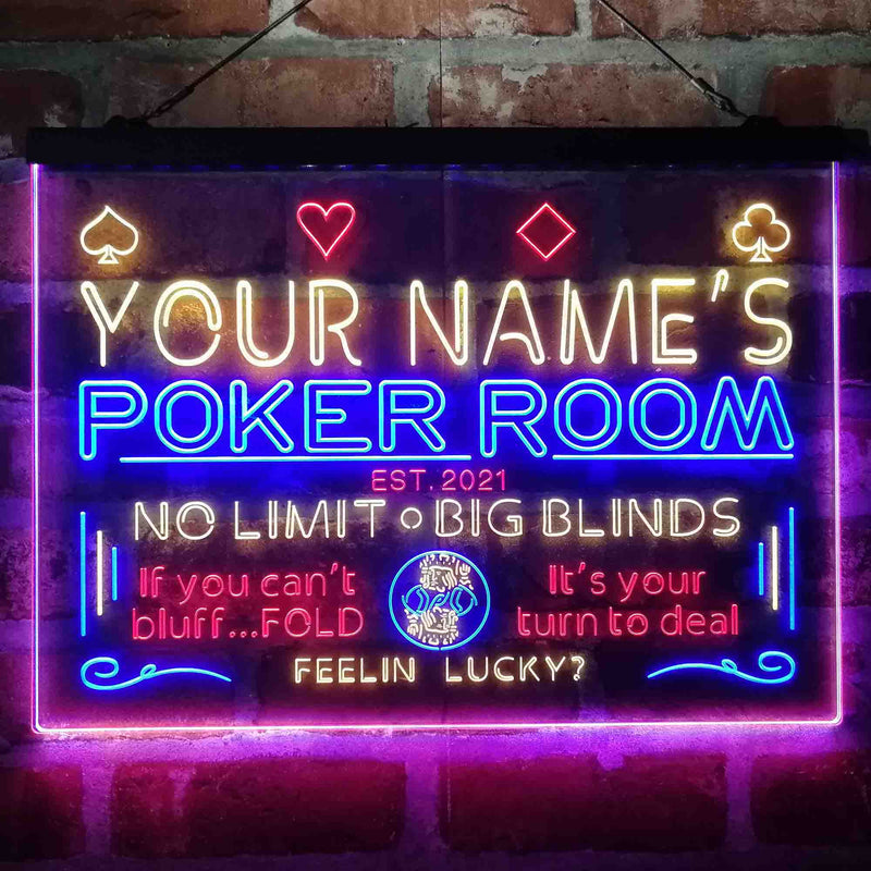 Personalized Poker Room Casino Deluxe App-Enabled 3-Color LED Light Sign - LED Gift Works
