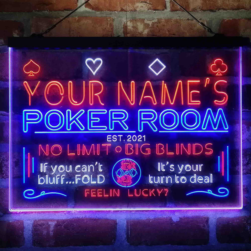 Personalized Poker Room Casino Deluxe App-Enabled 3-Color LED Light Sign - LED Gift Works