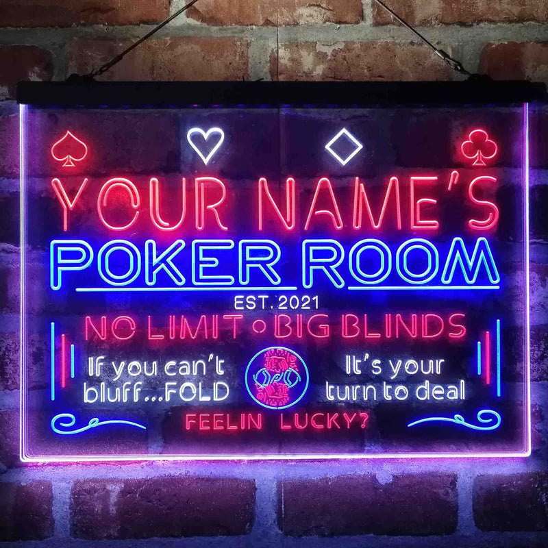Personalized Poker Room Casino Deluxe App-Enabled 3-Color LED Light Sign - LED Gift Works