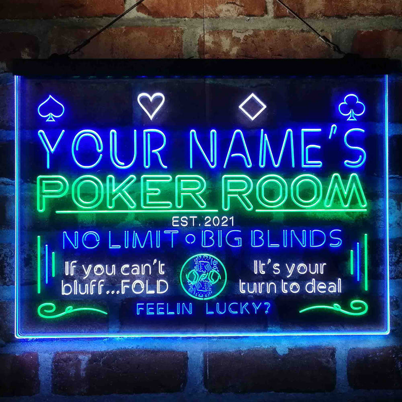 Personalized Poker Room Casino Deluxe App-Enabled 3-Color LED Light Sign - LED Gift Works