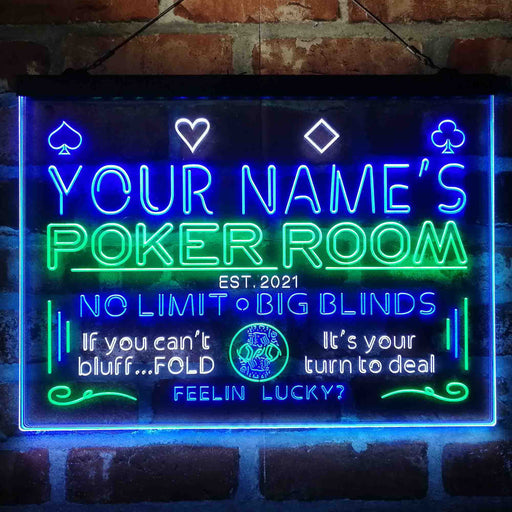 Personalized Poker Room Casino Deluxe App-Enabled 3-Color LED Light Sign - LED Gift Works