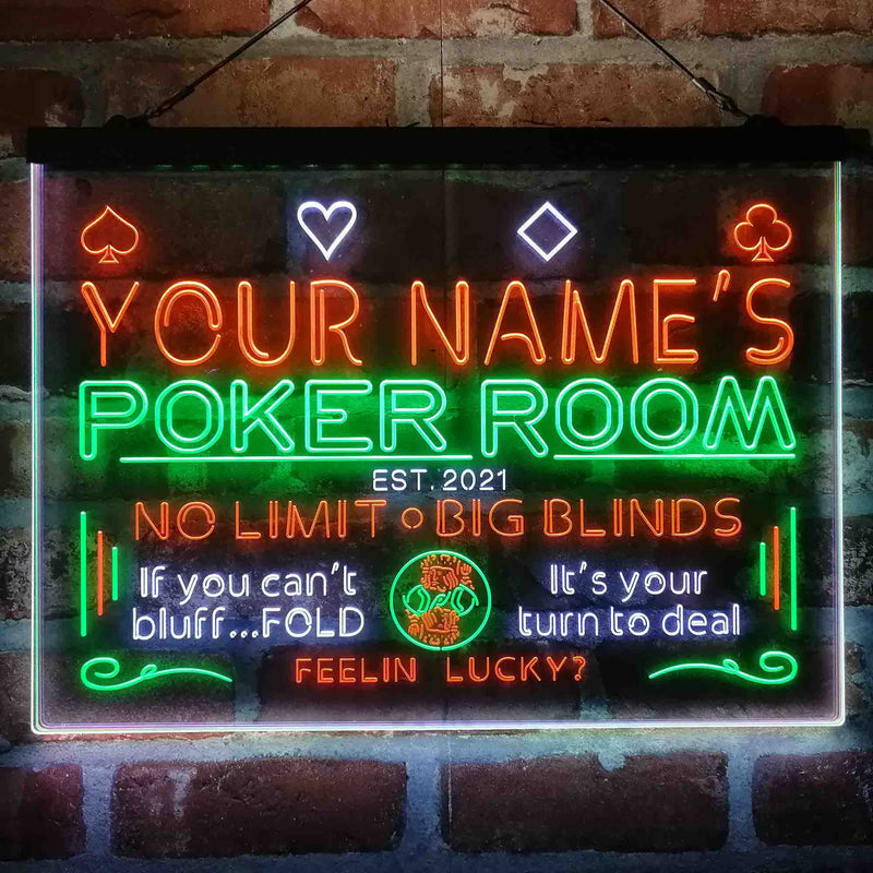 Personalized Poker Room Casino Deluxe App-Enabled 3-Color LED Light Sign - LED Gift Works