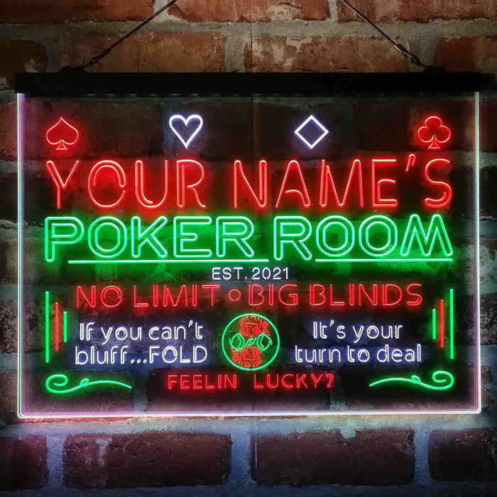 Personalized Poker Room Casino Deluxe App-Enabled 3-Color LED Light Sign - Way Up Gifts