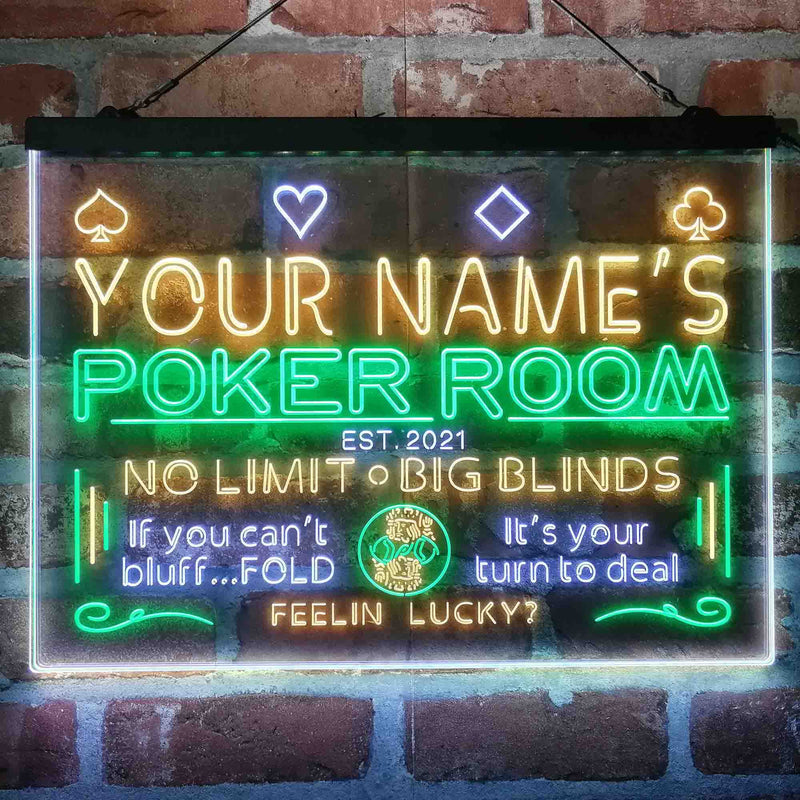 Personalized Poker Room Casino Deluxe App-Enabled 3-Color LED Light Sign - LED Gift Works