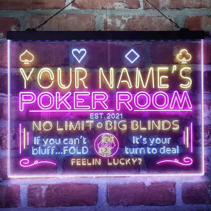 Personalized Poker Room Casino Deluxe App-Enabled 3-Color LED Light Sign - Way Up Gifts