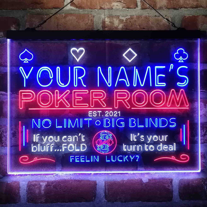 Personalized Poker Room Casino Deluxe App-Enabled 3-Color LED Light Sign - LED Gift Works