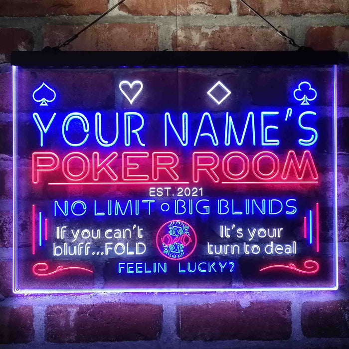 Personalized Poker Room Casino Deluxe App-Enabled 3-Color LED Light Sign - Way Up Gifts