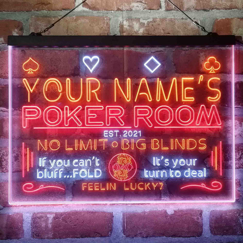 Personalized Poker Room Casino Deluxe App-Enabled 3-Color LED Light Sign - LED Gift Works
