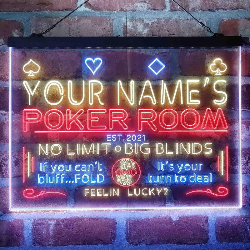 Personalized Poker Room Casino Deluxe App-Enabled 3-Color LED Light Sign - LED Gift Works