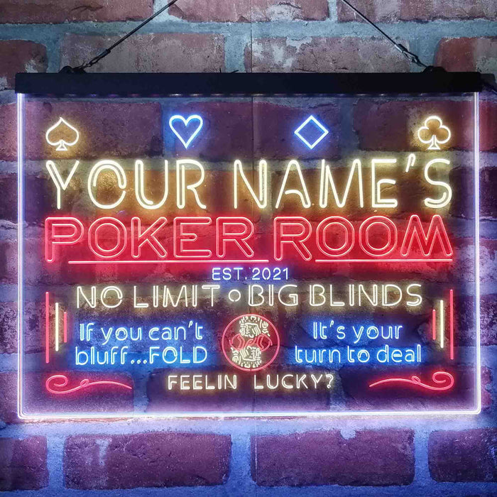 Personalized Poker Room Casino Deluxe App-Enabled 3-Color LED Light Sign - Way Up Gifts