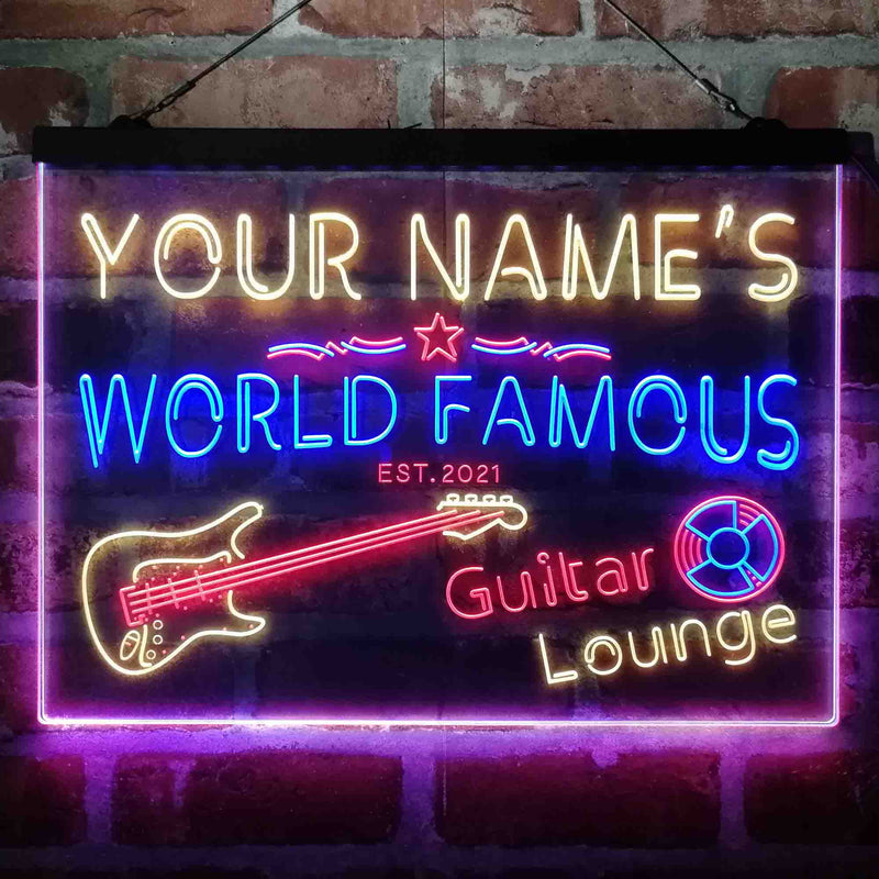 Personalized Guitar Lounge Music Deluxe App-Enabled 3-Color LED Light Sign - LED Gift Works