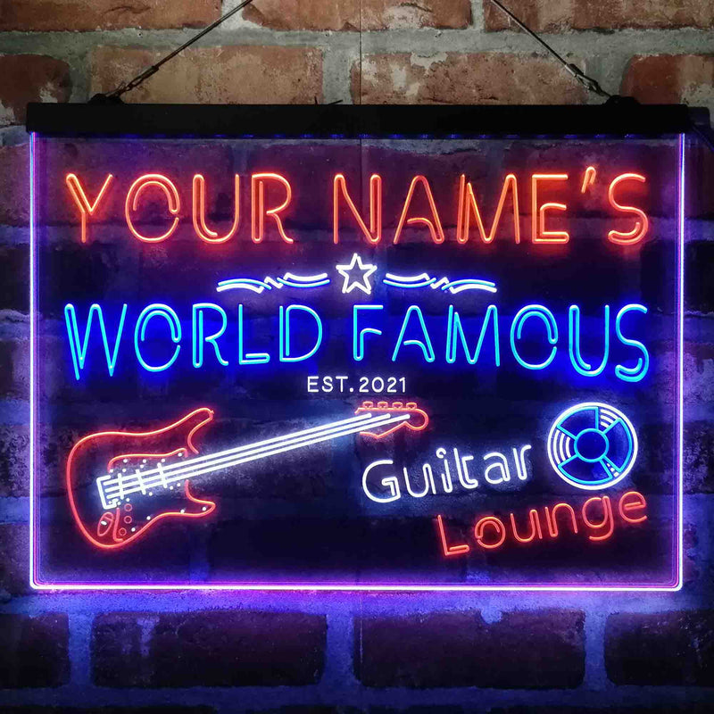 Personalized Guitar Lounge Music Deluxe App-Enabled 3-Color LED Light Sign - LED Gift Works