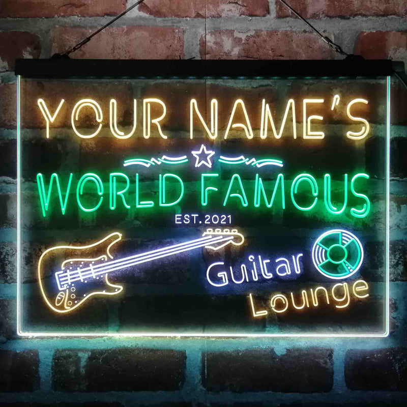 Personalized Guitar Lounge Music Deluxe App-Enabled 3-Color LED Light Sign - LED Gift Works