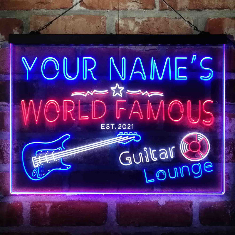 Personalized Guitar Lounge Music Deluxe App-Enabled 3-Color LED Light Sign - LED Gift Works