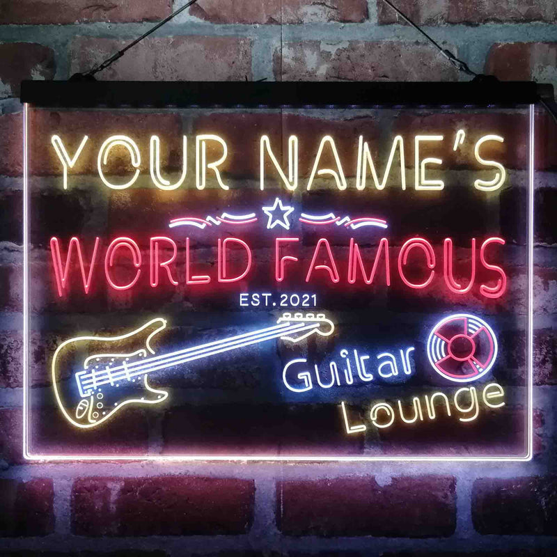 Personalized Guitar Lounge Music Deluxe App-Enabled 3-Color LED Light Sign - LED Gift Works