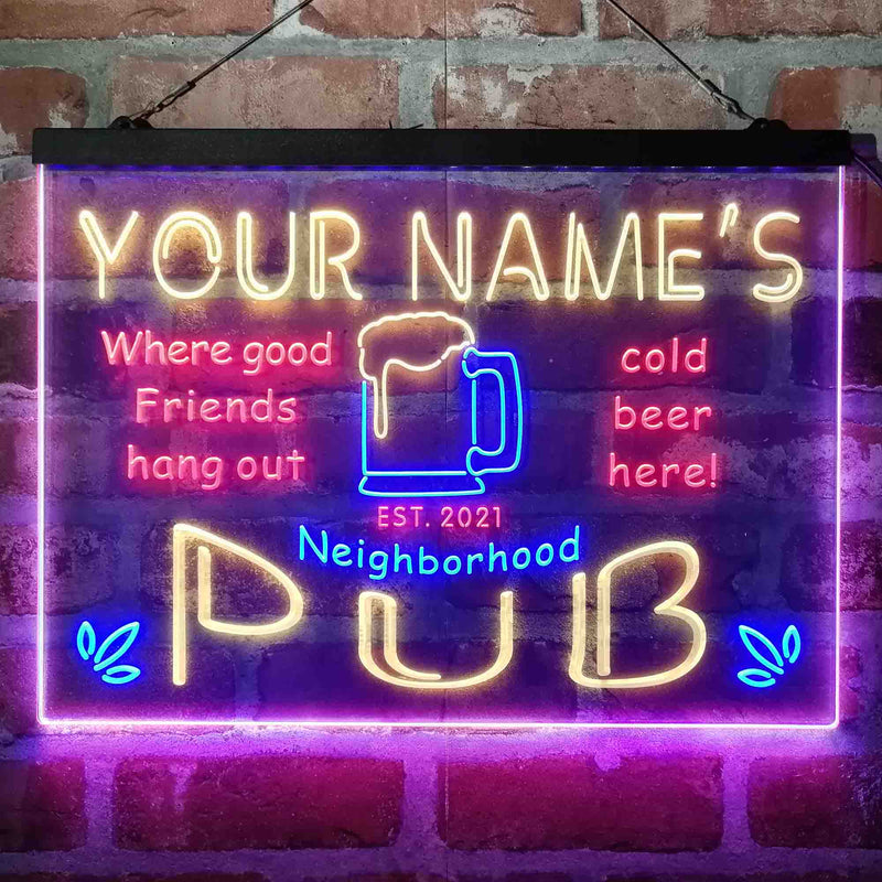 Personalized Neighborhood Pub Deluxe App-Enabled 3-Color LED Light Sign - LED Gift Works