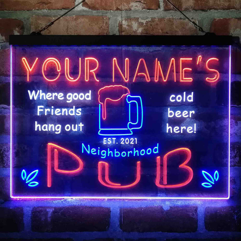 Personalized Neighborhood Pub Deluxe App-Enabled 3-Color LED Light Sign - LED Gift Works
