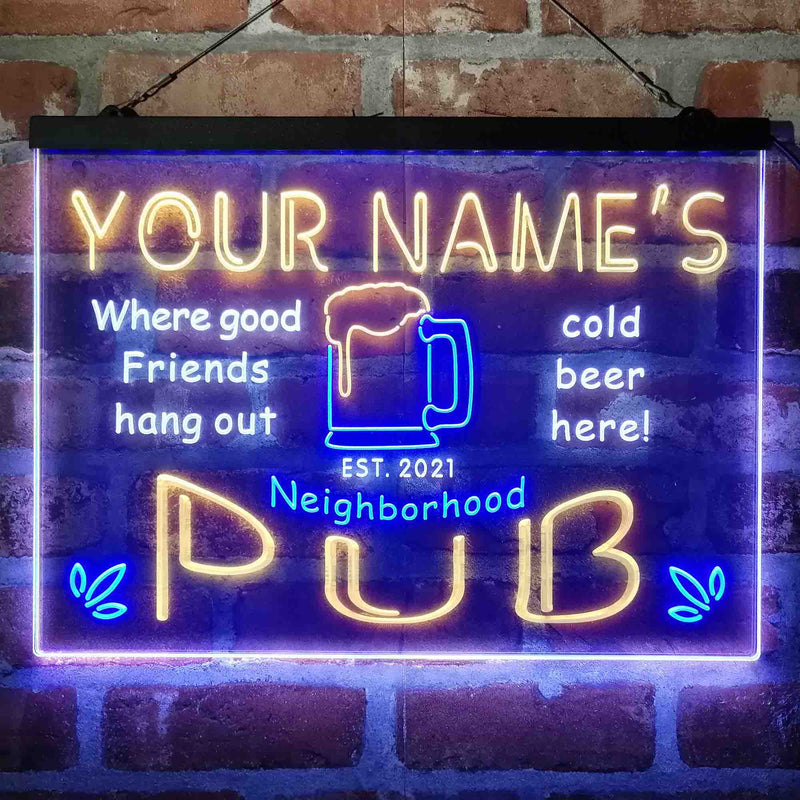 Personalized Neighborhood Pub Deluxe App-Enabled 3-Color LED Light Sign - LED Gift Works