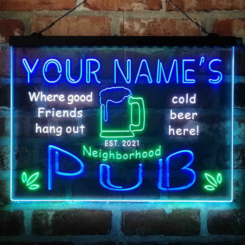 Personalized Neighborhood Pub Deluxe App-Enabled 3-Color LED Light Sign - LED Gift Works