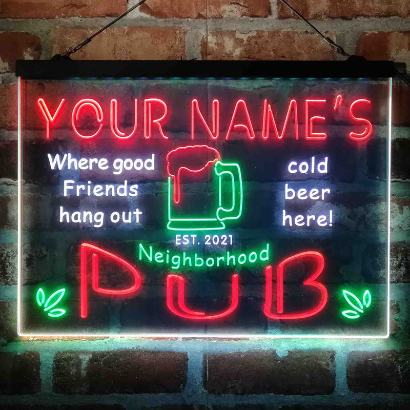 Personalized Neighborhood Pub Deluxe App-Enabled 3-Color LED Light Sign - LED Gift Works