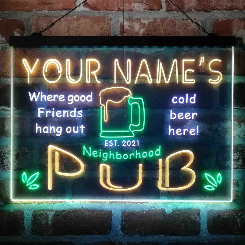 Personalized Neighborhood Pub Deluxe App-Enabled 3-Color LED Light Sign - LED Gift Works