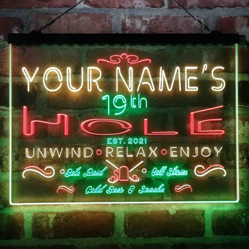 Personalized 19th Hole Golf Club Deluxe App-Enabled 3-Color LED Light Sign - LED Gift Works