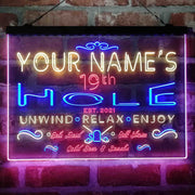 Personalized 19th Hole Golf Club Deluxe App-Enabled 3-Color LED Light Sign - LED Gift Works