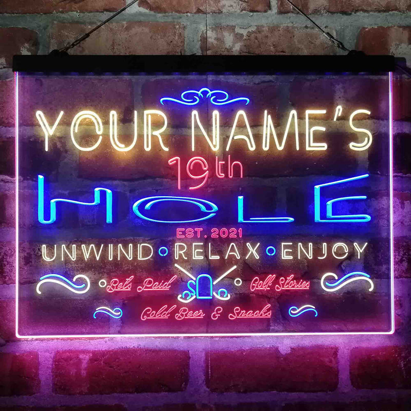 Personalized 19th Hole Golf Club Deluxe App-Enabled 3-Color LED Light Sign - LED Gift Works