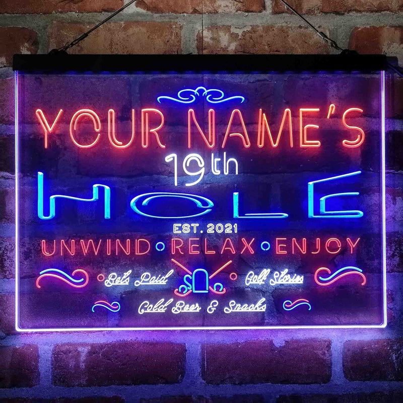 Personalized 19th Hole Golf Club Deluxe App-Enabled 3-Color LED Light Sign - LED Gift Works